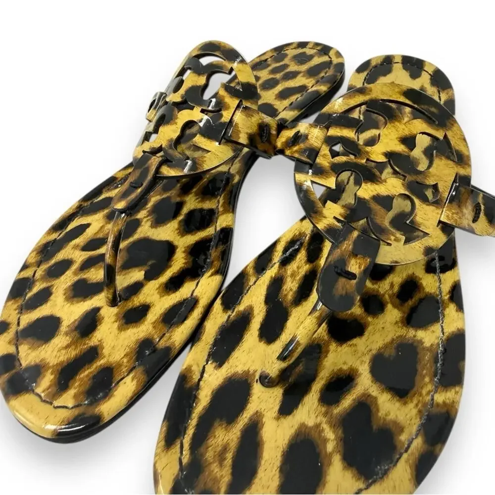 Tory Burch Patent Leather Leopard Miller Thong Sandal Brown Tan 8 Women’s